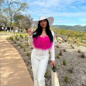 Pink Fashion Nova Luxe Feather Strapless Top